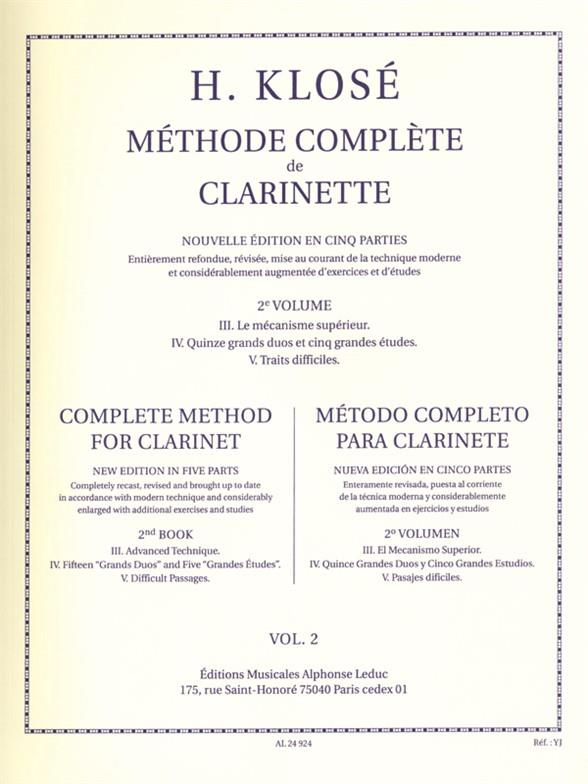 Méthode Complète de Clarinette Volume 2 - 3. Le Méchanisme supérieur, 4. Grand duos et grandes études, 5. Traits difficiles