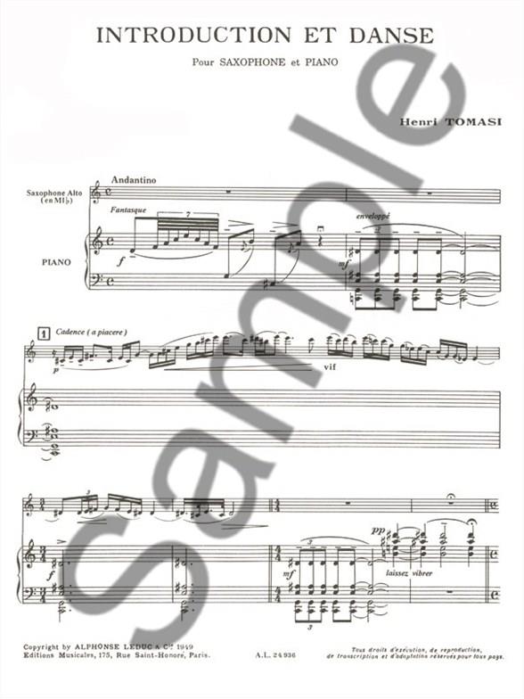 Introduction Et Danse For Alto Saxophone And Piano - altový saxofon a klavír