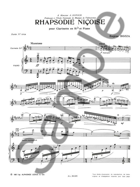 Rapsodie Niçoise For Clarinet And Piano - klarinet a klavír