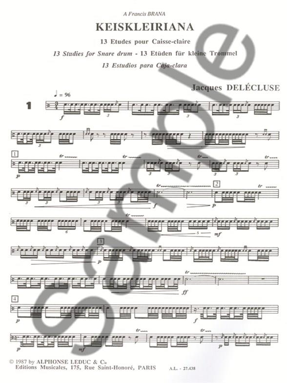 Keiskleiriana 1, 13 studies for Snare Drum - pro bicí nástroje