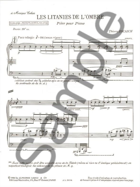 Litanies De L'Ombre - noty pro klavír
