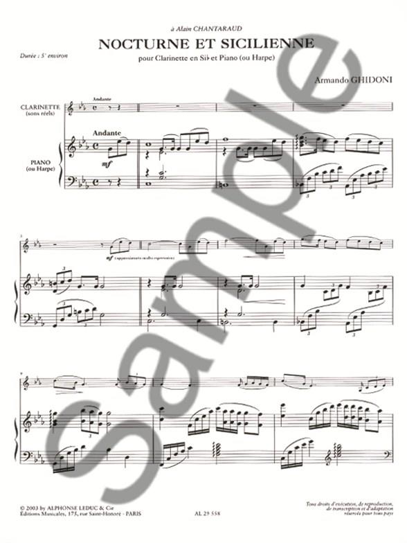 Nocturne Et Sicilienne - Clarinette Sib Et Piano - Ou Harpe - klarinet a klavír