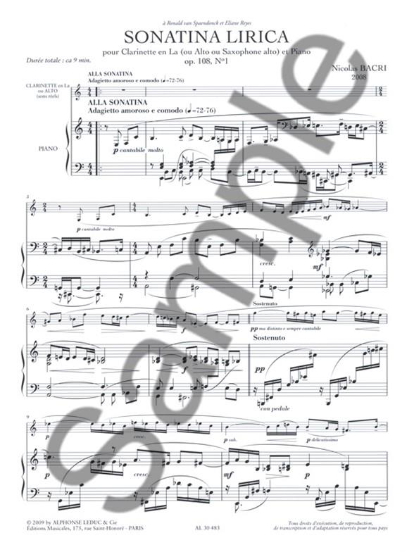 Sonatina Lirica Op 108 No 1 Clarinet In a & Piano - klarinet a klavír