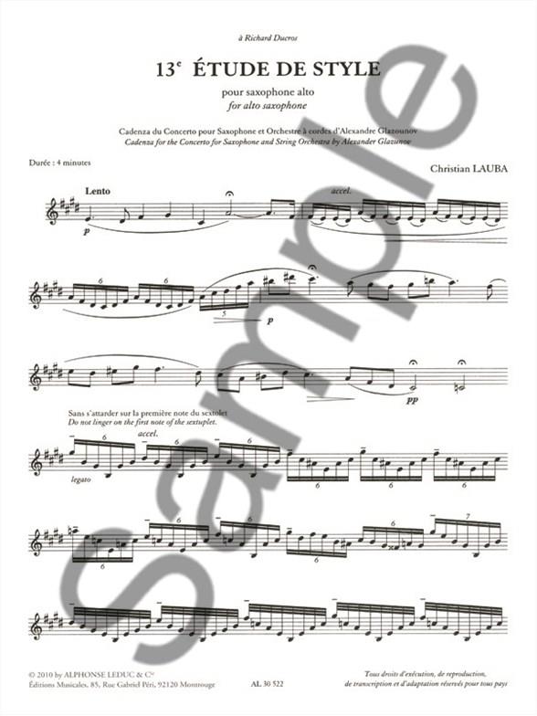 Cadence du concerto pour sax et orchestre a cordes - 13e étude de style pour saxophone alto - pro altový saxofón