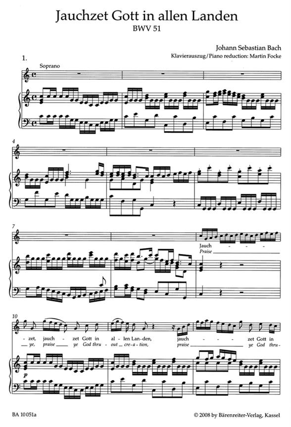 Cantata No. 51 - BWV 51 - Cantata for the 15th Sunday after Trinity - úprava pro klavír