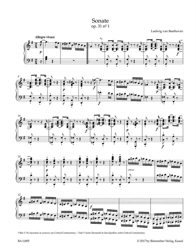 Piano Sonatas In G, D Minor, and E Flat Op.31 - for Pianoforte in G major, D minor, E-flat major - pro klavír