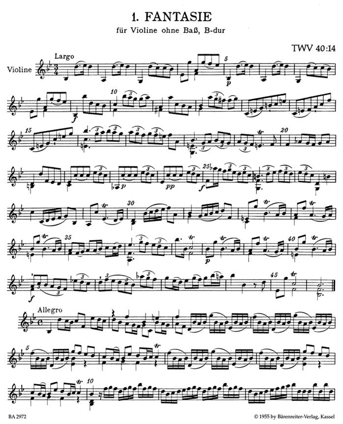 Twelve Fantasias For Violin - TWV 40:14 - 40:25 - pro housle