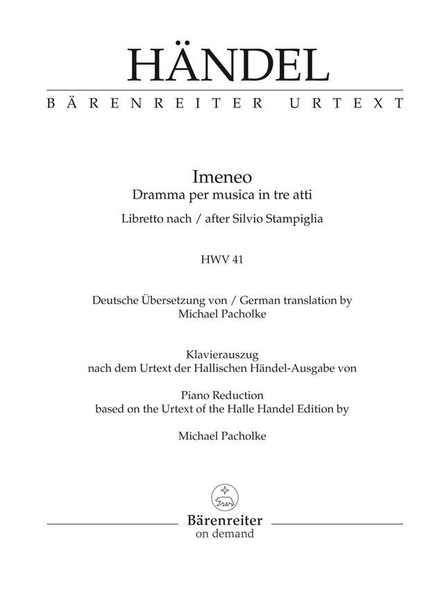 Imeneo Hwv 41 Vocal Score - arie a klavír