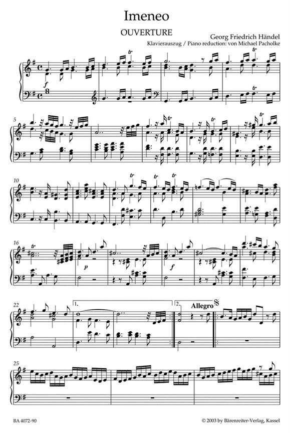 Imeneo Hwv 41 Vocal Score - arie a klavír