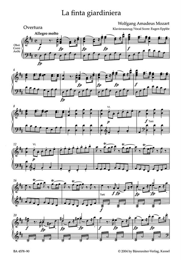 Finta Giardiniera - Die Verstelte Gartnerin - CANTO E PIANOFORTE - URTEXT - arie a klavír