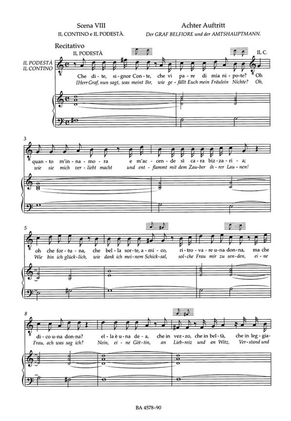 Finta Giardiniera - Die Verstelte Gartnerin - CANTO E PIANOFORTE - URTEXT - arie a klavír