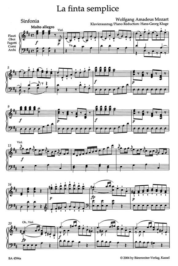 Finta Semplice - Die Schlaue Heuchlerin - Canto e Pianoforte - Urtext - arie a klavír