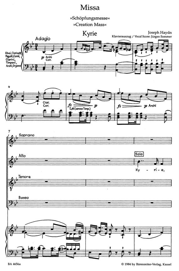 Creation Mass In B Flat Hob.XXII - arie a klavír