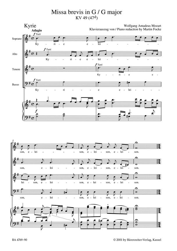 Missa Brevis In G Major K.49 - arie a klavír