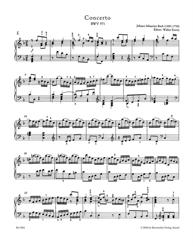 Italian Concerto BWV 971 With Fingering - pro klavír