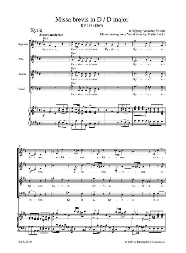 Missa Brevis In D K.194 - klasický zpěv a klavír