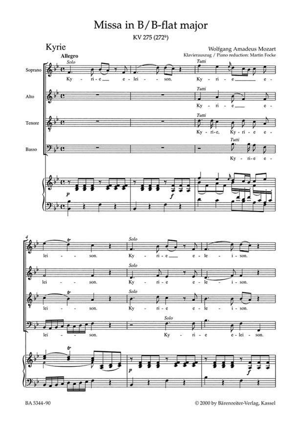 Missa Brevis In B Flat K. 275 - klasický zpěv a klavír