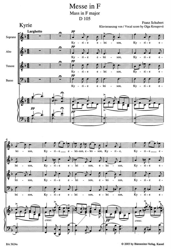 Missa F Major D 105 - pro klavír