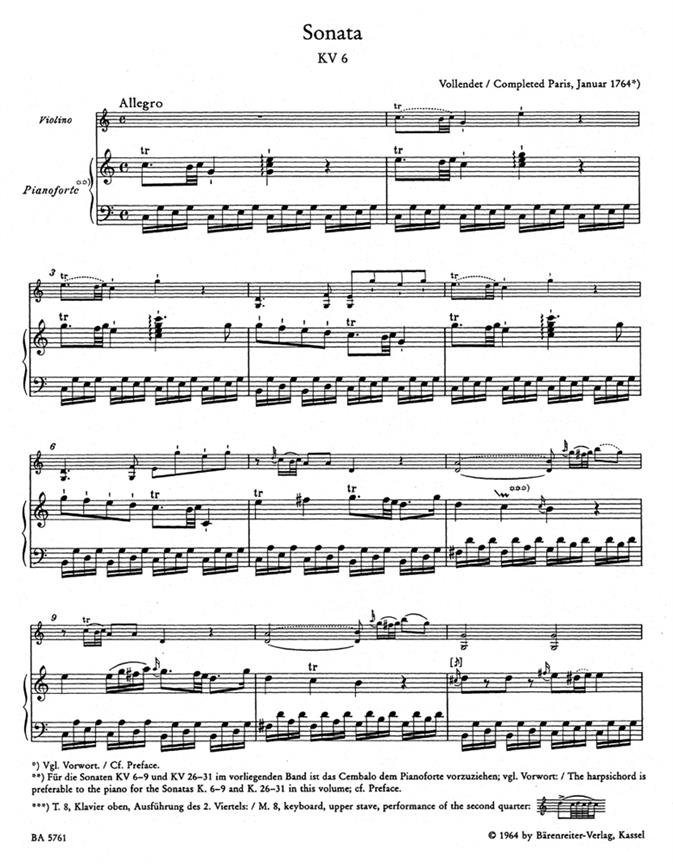 Complete Works For Violin And Piano - Volume 1 - Early Sonatas / Frühe Sonaten 1764-1779 noty pro housle a klavír