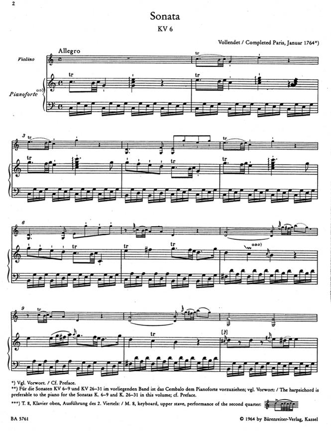 Complete Works For Violin And Piano - Volume 1 - Early Sonatas / Frühe Sonaten 1764-1779 noty pro housle a klavír
