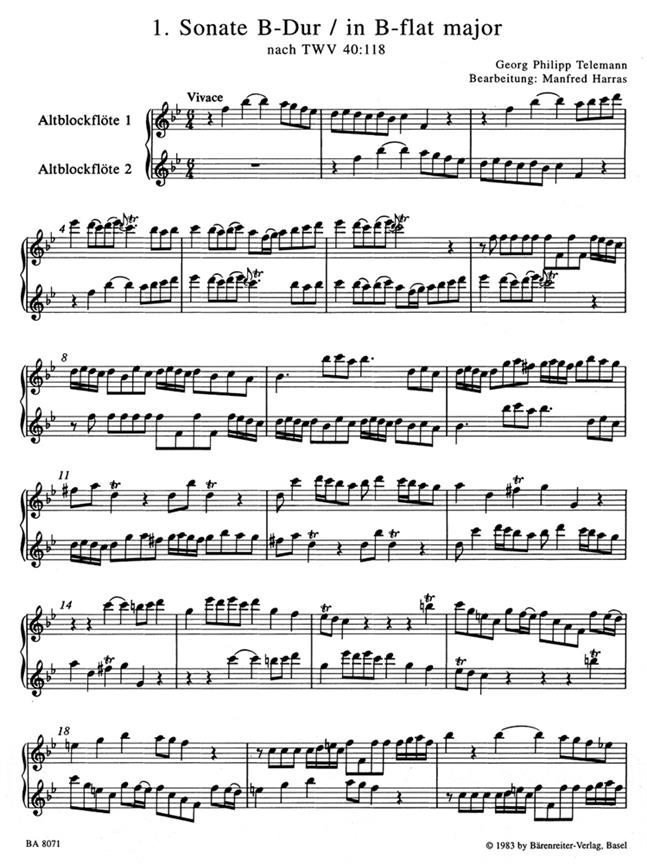6 Sonatas Op 5 for two Treble Recorders - na zobcovou flétnu