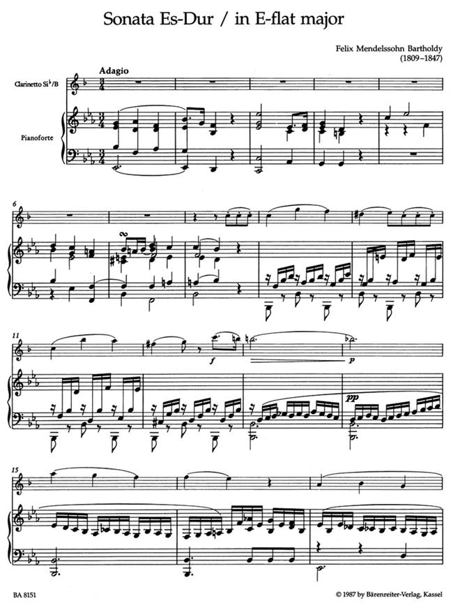 Sonata In E-Flat For Clarinet & Piano - klarinet a klavír