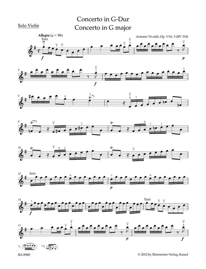 Concerto For Violin In G Op.3/3 - pro housle a klavír