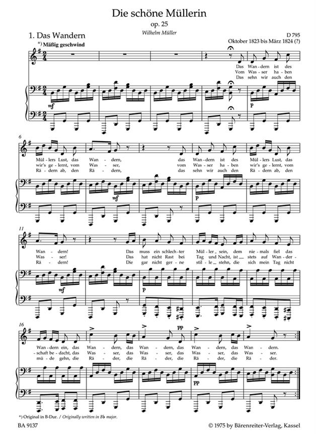 Die Schöne Müllerin Op.25 - Medium Voice - Mezzo - zpěv a klavír