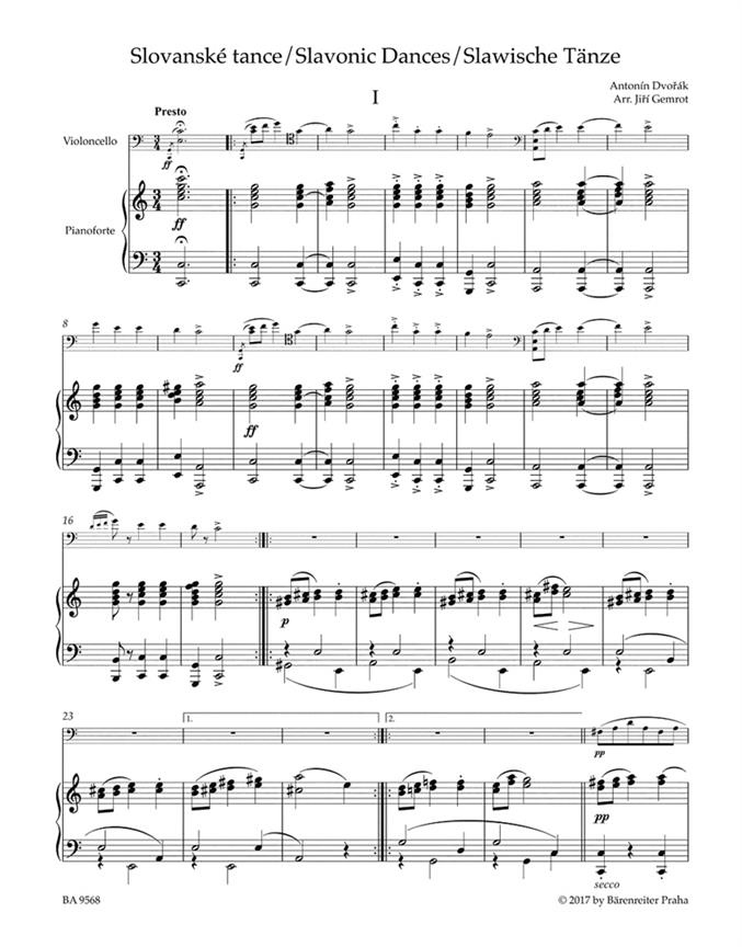 Slavonic Dances Op. 46 - Arranged For Violoncello and Piano - violoncello a klavír