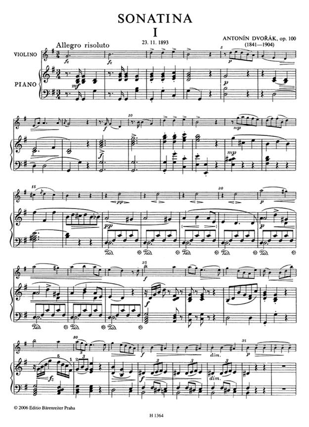 Sonatina In G Major Op.100 For Violin And Piano noty pro housle a klavír