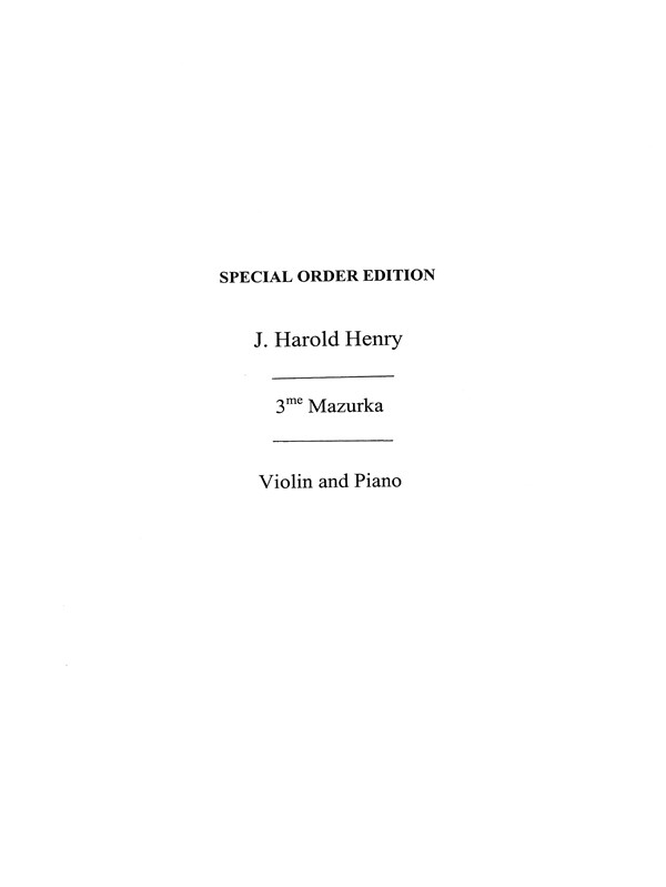 Henry, J H Mazurka No.3 In D Vln/Pf