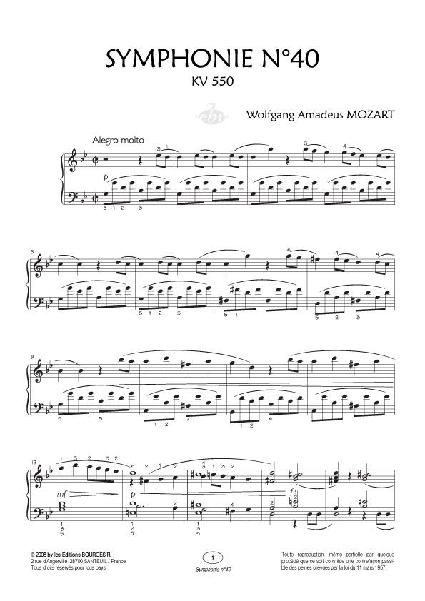 Symphonie N°40 KV 550 - Collection Anacrouse - Mozart pro klavír