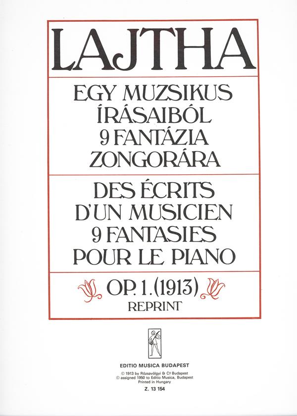 Des écrits d'un musicien - 9 fantasies - pro klavír