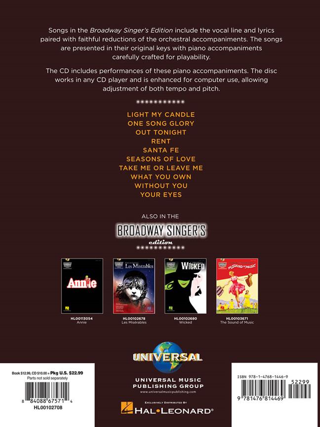 Rent Broadway Singer's Edition - noty pro zpěv, klavír s akordy pro kytaru