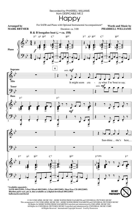 Happy - from Despicable Me 2 noty pro sbor SATB