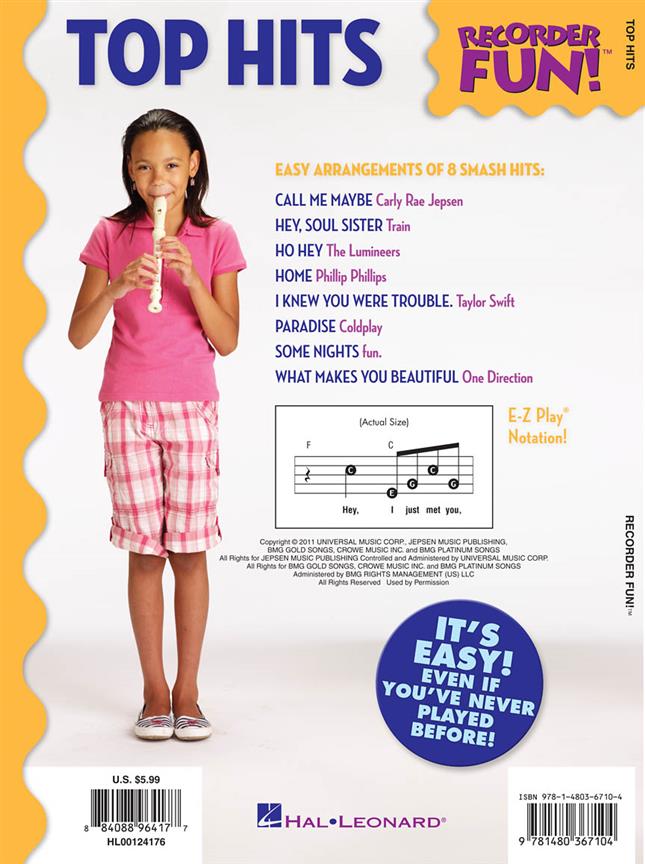 Recorder Fun! Top Hits  - With Easy Instruction & Fingering Charts - noty pro zobcovou flétnu