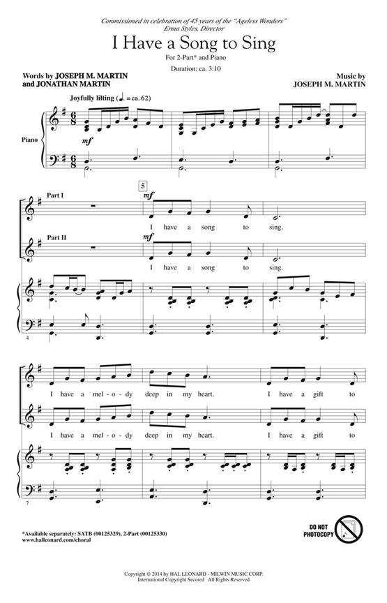 I Have a Song to Sing - pro sbor 2-Part