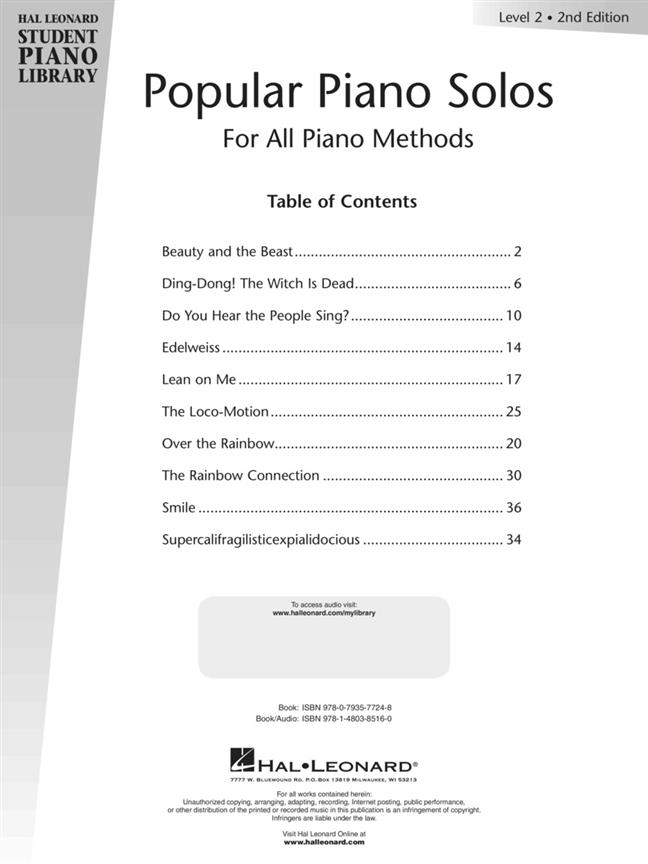 Popular Piano Solos 2nd Edition - Level 2 - Hal Leonard Student Piano Library - noty pro děti