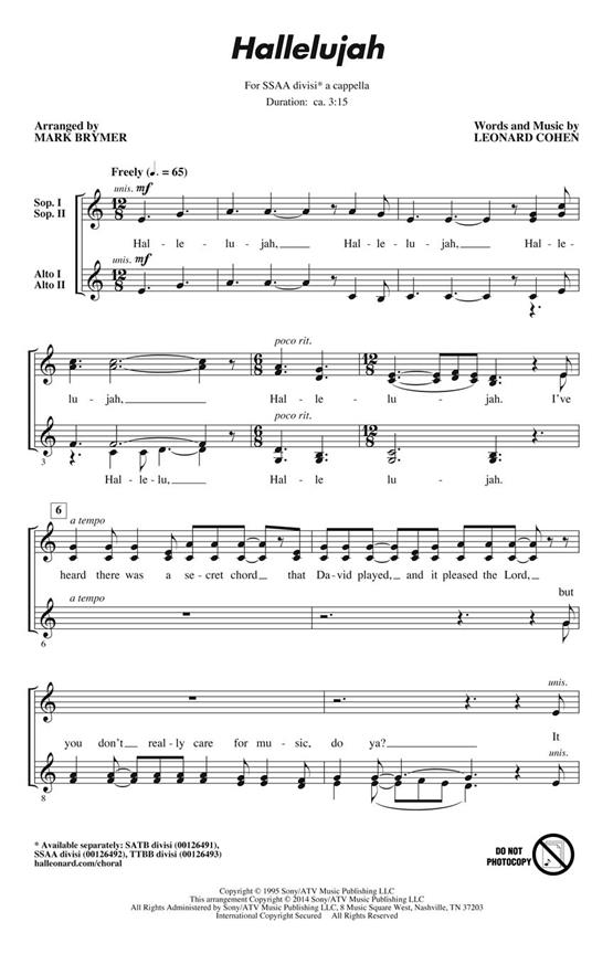 Hallelujah - SSAA a Cappella - pro sbor SSAA