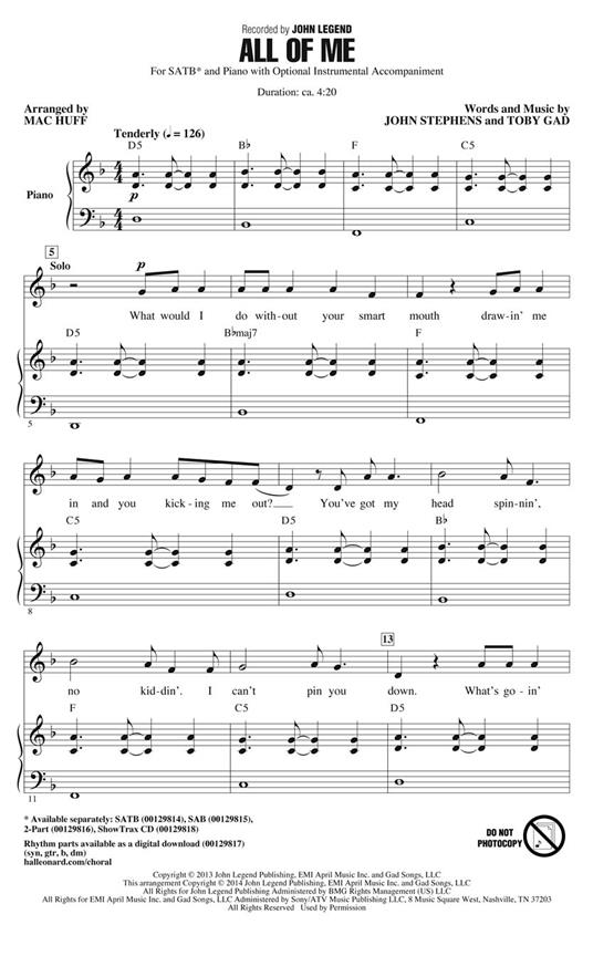All of Me - pro sbor SATB