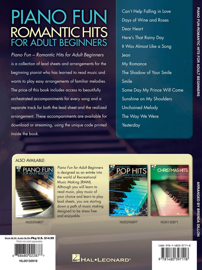 Piano Fun - Romantic Hits for Adult Beginners - Intermediate Level Book with Online Audio - populární písně na klavír