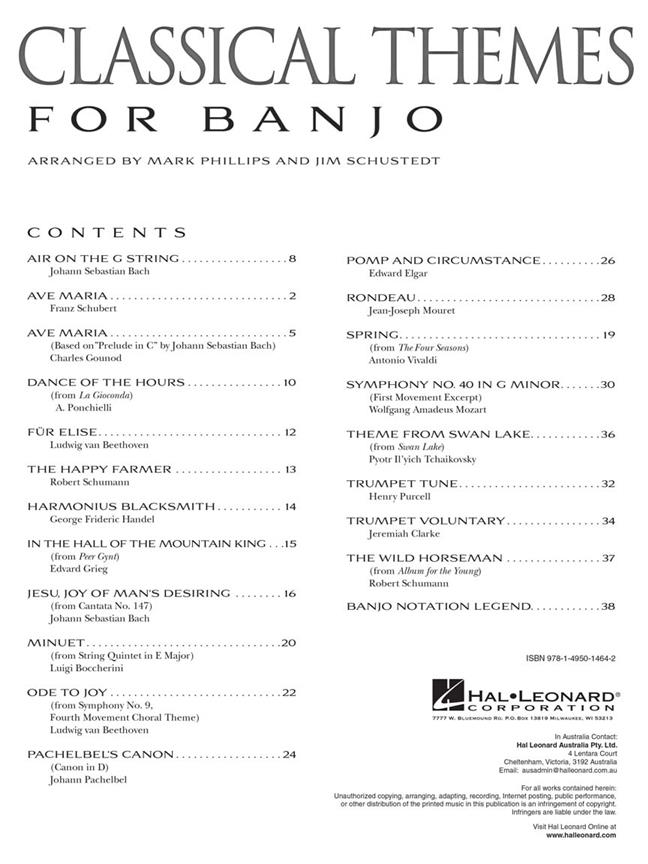 Classical Themes for Banjo - 20 Pieces Arranged for 5-String Banjo - noty pro banjo