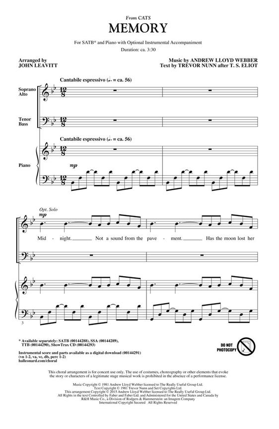 Memory - SATB - noty pro sbor SATB