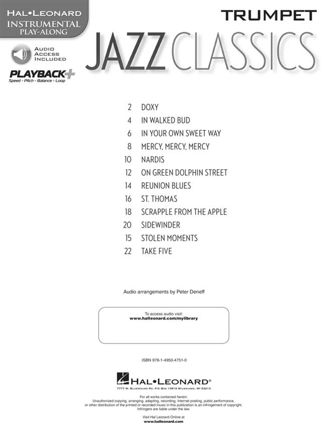 Jazz Classics - Trumpet - Instrumental Play-Along noty pro trumpetu