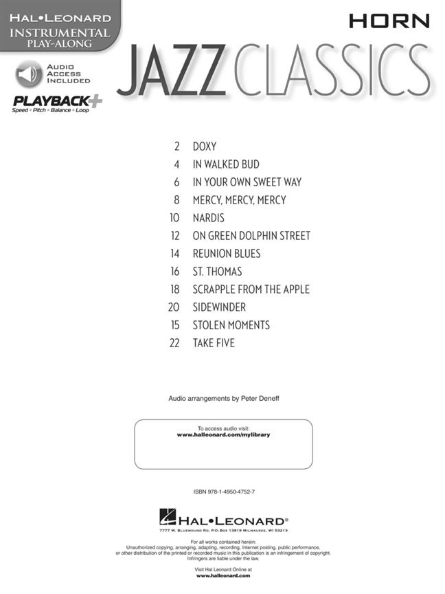 Jazz Classics - Horn - Instrumental Play-Along - noty pro lesní roh