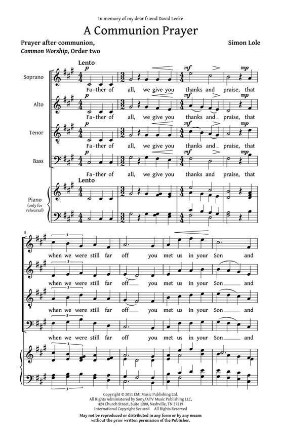 A Communion Prayer - pro sbor SATB a Cappella