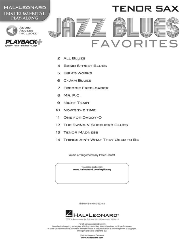 Jazz Blues Favorites - Tenor Saxophone - Instrumental Play-Along - noty na tenor saxofon