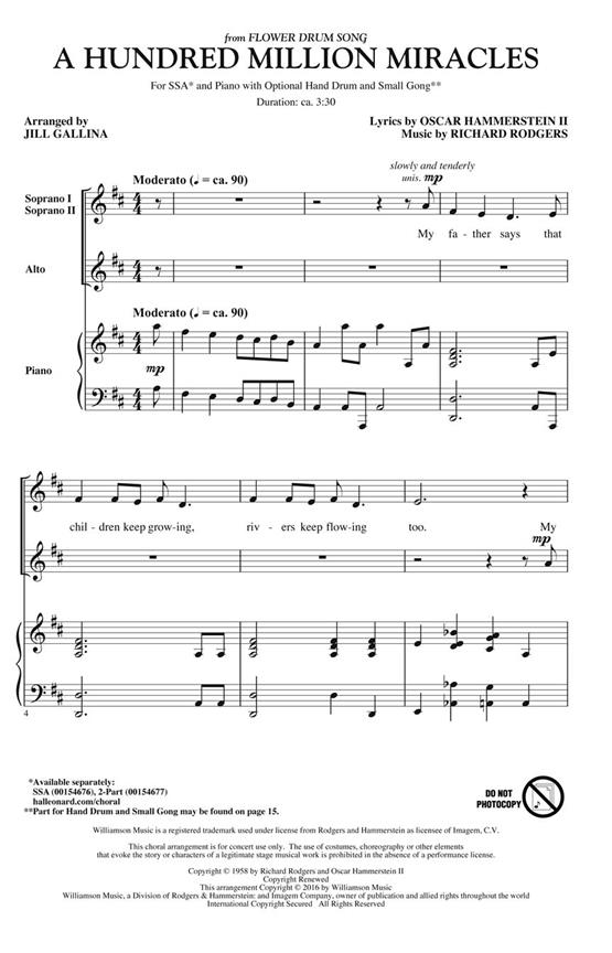 A Hundred Million Miracles - from Flower Drum Song - pro sbor SSA