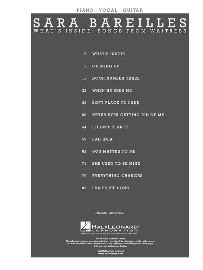 What's Inside: Songs from Waitress - noty pro zpěv, klavír s akordy pro kytaru