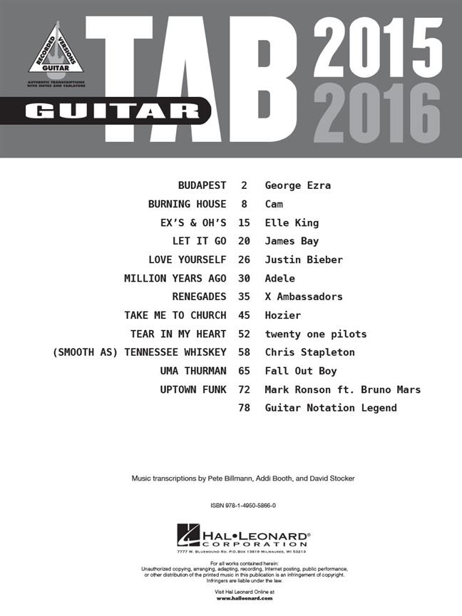 Guitar Tab 2015-2016 - 12 of the Hottest Hits! - noty na kytaru